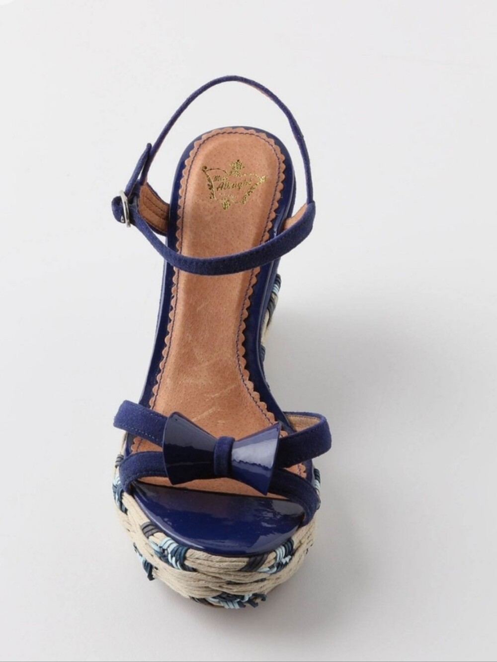 Anthropologie Miss Albright Coiled Cobalt Navy Bow Suede Espadrille WedgeSandals